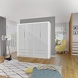 mb-moebel LED-Schrank - Kleiderschrank mit Schubladen Domo Weiß - Kleiderschrank mit traditionell zu öffnenden Türen, Drehtüren, Hochglanz