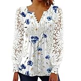 WLHBF Top Damen Gelb Frühlings- und Herbstmode für Damen, Spitze, Spitzenärmel, gepresstes, Plissiertes Hemd mit Knopfleiste Unter Kleid