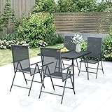 Yolola Stahl Garten Sitzgruppe 4+1,Sitzgarnitur Garten, Gartengarnitur Stahl, Verstellbare Rückenlehne, Hochlehner Sitzgarnitur, Gartenmöbel Set mit Tisch und 4 Stühlen,Wetterfest und Klappbar