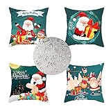 Outdoor Wasserdicht Kissenbezug 45x45cm 4er Set Sofakissen Weihnachten Dekokissen Platz Geschenke Kissenbezüge Sofa Dekorativ Kissen Leinen Kissenhülle für Garten Auto Wohnzimmer Bett Deko Kissen-6879