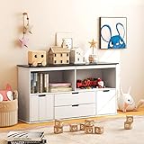 DREAMADE Kinderregal Spielzeugschrank mit 4 Schubladen auf Rollen, Spielzeugaugbewahrug für Kinder, Spielzeug-Organizer Spielzeugregal für Kinderzimmer Wohnzimmer, 121 x 33 x 62 cm (4 Schubladen)