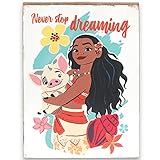 Open Road Brands Disney Prinzessin Moana und Pua Never Stop Dreaming Wanddekoration aus Holz – Moana Bild zum Aufhängen oder Präsentieren auf einem Regal oder einer Kommode