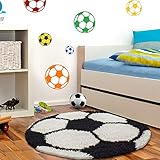 Muratap Teppich Fußball Schwarz Weiß - Kinderteppich für Spielzimmer Kinderzimmer Jugendzimmer Jungen, Mädchen Sport Dekoration - Große: 120 cm - Rund