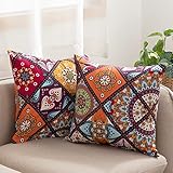 ATsense 2er Set Kissenbezug 40x40 cm - 100% Baumwolle, Bunt Kopfkissenbezug mit Reißverschluss, Superweicher Premium und Hypoallergen, Super Bequemer Kissenhülle（Böhmen，Paisley）