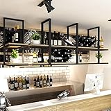 Deckenregal Weinregal - 100cm Schwebendes Hängeregal, 2 Schichten Deckenmontage Lagerregal, Metallständer für Weinflaschen Pflanzen Bücher Lagerung, für Restaurant, Bar, Cafe (Schwarz, 100×30×80cm)