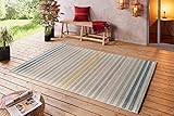 Outdoorteppich Moderner Design Outdoor Teppich Wetterfest regensicher schmutzabweisend für Innenbereich und Außenbereich für Garten Balkon Terrasse Wohnzimmer 160x230 cm Größe (Blau Gold-103849)