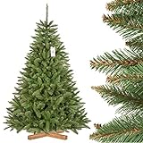 FairyTrees künstlicher Weihnachtsbaum FICHTE Natur, grüner Stamm, Material PVC, inkl. Holzständer, 180cm, FT01-180