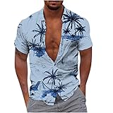 Herren 2023 Hawaii-Strandhemden Kurzarm Tropisches Blumenhemd Verkaufsfreiheit Trendy Loose Fit Bedruckte Sommer Button Down Blusen, blau, XL