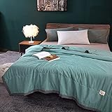 Steppdecke, Gewaschene Baumwolle, Sommer-Klimaanlage, kühle Steppdecke, einfache dünne Decke, für Kinder und Erwachsene, Patchwork, kariert, Komfort-Bettdecke, Tagesdecke (Farbe: Grün, Größe: 150 x 2