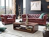 Woodkings® Chesterfield Sofa Set 1+2+3 Vintage Echtleder Couchset Bürosofas Polstermöbel Set antik Designsofa Set Federkern Unikat Herrenzimmer englisches Leder Stilsofa Clubsofa (antik rot)