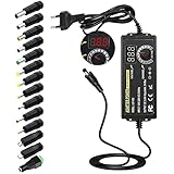 3 A 72W Verstellbarer Netzadapter, AC DC 3-24V Adapter Schaltnetzteil mit LED Spannungsanzeige und 14 Spitzen, einschließlich Micro-USB-Stecker, für 3V-24V Haushaltselektronik，DC Motor,3000mA Max