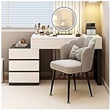 UTMACH Schminktisch Multifunktionaler Schminktisch, Schminktisch mit 3-farbig dimmbarem Spiegel und 5 ausziehbaren Schubladen, Make-up-Waschtischset mit Rückenlehne Robust
