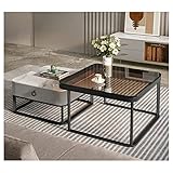 Quadrat Couchtisch 2er Set Modern Satztische Fürs Ohnzimmer Balkon Beistelltisch Mit Gehärtetes Glas + Gesinterte Steinplatte Und Metallrahmen Kaffeetische Schlafzimmer ( Color : A , Size : 70+60cm )