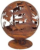 Esschert Design Elchmotiv Feuerball 58 x 58 x 66 cm, aus Metall, gelasert, in Rost-Optik, mit Standfuß