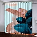 WIRMEC Gardinen Wohnzimmer Modern Mit Ösen 3D Pflanzenblattdruck Vorhang Blickdicht Verdunkelung Verdunklungsvorhänge 2Er Set H 210 X B 220 cm Thermovorhang Hitzeschutz Schlafzimmer Kinderzimmer