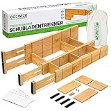 Ecowize Schubladentrenner flexibel verstellbar (43-56 cm) - PREMIUM Bambus Schubladen Organizer, gefedert für Küche, Schlafzimmer, Badezimmer, Schlafzimmer, Schreib- und Basteltisch Ordnungssystem