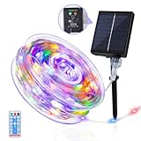 Orihome Solarbetriebene / Typ-C Lade-Lichterkette für Außenbereich, Garten/Innendekoration, Fernbedienung, wasserdichter 3-in-1-PVC-Draht mit einer aufrollbaren Spule zur Aufbewahrung, 23 m, 200 LEDs