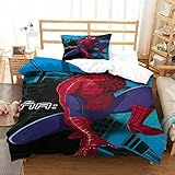 3D-gedruckte Bettwäsche, Bettbezug, Poster, Spiderman-Bettwäsche-Set, 3-teilig, für Kinder, Jungen, Teenager, Schlafzimmer, weicher Bettbezug, Einzelbett, 135 x 200 cm