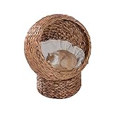 PawHut Rattan Katzenkorb Katzenhöhle Katzenhütte Katzenbett mit Kissen Haustierbett Wasserhyazinthe Hellbraun 50 x 42 x 60 cm