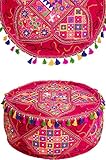 Runder Pouf Sitzpouf aus Baumwolle Bahri Pink ø 50cm Rund Mit Füllung | Sitzkissen Bodenkissen Kissen Orientalisch | Sitzpuff Hocker Sitzhocker Fusshocker bestickt als Orientalische Dekoration