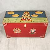 Oriental Galerie Indische Holztruhe mit bunter Buddha Malerei Schatztruhe Truhe Kiste Box Holz Indien Rot - Bunt Einzelstück 70 cm