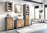 Woodkings® Bad Set Burnham Echtholz recycelte Pinie rustikal Badmöbel in Betonoptik grau 5teiliges Set modern Loft Badezimmerset Holz Badschrank