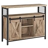 VASAGLE Sideboard, Küchenschrank, Aufbewahrungsschrank, mit 2 Schiebetüren, 33 x 100 x 80 cm, verstellbare Ablagen, Landhausstil, für Wohnzimmer, naturfarben-schwarz LSC092B50