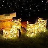 Vindany 4 Stück Solarlampen für Außen Solar Mason Jar Licht 30Leds Lichterkette im Einmachglas Solar Lampions Außen Wetterfest Gartendeko Solarleuchten für Weihnachten Hochzeit Wand Tisch Baum