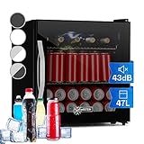 Klarstein Getränkekühlschrank, Kühlschrank Klein mit 2 Ablagen, Minikühlschrank Lautlos für Büro Camping Outdoor, Mini-Kühlschrank mit Glastür, Mini Fridge 3-10°C, Bierkühlschrank 47 Liter, Schwarz