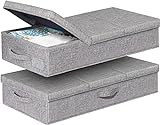 JUPELI 2 Stück Unterbett Aufbewahrungsbox mit Deckel, Faltbarer Unterbettkommode Unterbett Schuhe Aufbewahrungskiste für Kleidung, Schuhe, Spielzeug, Decke mit 3 Griff, 80 * 40 * 16cm (Grau)