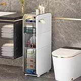 KAMPCO Badezimmer-Aufbewahrungs-Eckschrank, schmaler Badezimmer-Toilettenpapier-Aufbewahrungsschrank mit Rollen, 2-stufig/3-stufig/4-stufig