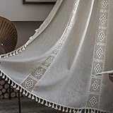 Tospass Vintage Landhausstil Häkeln Stricken Vorhang Boho Bohemien Vorhänge Aushöhlen Quaste 1 Stück Gardinen Outdoor Leinen Baumwolle Gardienen für Wohnzimmer Schlafzimmer Curtains 150x160 cm Beige