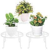 3 Stück Pflanzenständer Metall Blumenständer Wohnzimmer, Retro Reben Mustern Blumenhocker Garten für Innen Außen, Blumenregal Balkon Pflanzenregal dekorativ Pflanzentreppe Outdoor Indoor