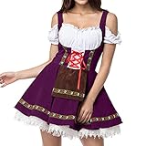 AJGRHE Lange Sommerkleider Gotisches Kleid Lang Mittelalterliches Kostüm Hemdkleid mit Korsett Traditionelles Kleid Halloween Cosplay Kostüme Gothic Retro Langarm Korsettkleid Wickelkleid (Lila,4XL)