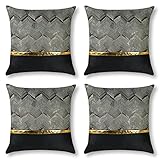 JOTOM Dekorative Kissenbezug Gold Heißpräge Dekokissen Moderne Zierkissenbezug Weiche Edel Sofakissen Kissenhülle 45x45cm 4er Set für Couch Bett Sofa Stuhl Outdoor Home Decor (Schwarz)