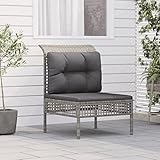 CIADAZ Garten-Mittelsofa mit Kissen, Lounge Gartenmöbel, Gartenlounge, Loungemöbel, Balkon Lounge, Sitzecke Balkon, Sitzlounge Garten, Grau Poly Rattan