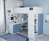 Polini Home Hochbett mit Kleiderschrank und Schreibtisch blau Hochbett