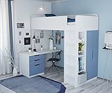 Polini Home Hochbett mit Kleiderschrank und Schreibtisch blau Hochbett