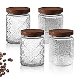 Vorratsgläser mit Deckel 4er Set, Vorratsdose, Luftdicht Aufbewahrungsgläser Gewürzgläser mit Holzdeckel, aus Verstärktem Borosilikatglas Glasbehälter Set, Verratsgläser für Kaffeebohnen(700ml)