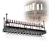 Wine Racks,Kitchen Vintage Iron Art Ceiling Wine Racks Adjustable Height Wine Glass Holder for Bars/Restaurants/Kitchens Decoration Shelf/150X35Cm ()