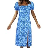 Eauptffy Damen Sommerkleid Floral Spaghetti Trägerkleid Beach Dress Neues Bedrucktes Sommerkleid 2021 Mit Kurzen Ärmeln, Mittellangem Damenkleid Kleider Damen Weihnachten