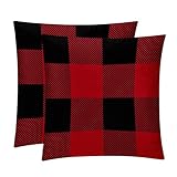 2Er Set Kissenhüllen Schwarz-Rotes Big Buffalo Plaid Vintage-Muster Stilvolles Kissenbezug Dekorative,Quadratische Sofakissen Bezug Für Sofa Bett Weihnachten 45X45Cm