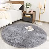 ROHATIM Hochflor Teppich Rund Wohnzimmer Super weich Shaggy Teppich Flauschiger,Soft Area Rug Schlafzimmer Teppiche, Fluffy Kindermatte(grau,120 x 120 cm)
