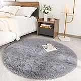 ROHATIM Hochflor Teppich Rund Wohnzimmer Super weich Shaggy Teppich Flauschiger,Soft Area Rug Schlafzimmer Teppiche, Fluffy Kindermatte(grau,120 x 120 cm)