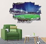 ABHUIB 3D Wandtattoo Fussball Arena,Durchbruch Wandaufkleber für Kinderzimmer Jungen,3D Wandtattoo Fußball,Bunte FussballWandbild Jugendzimmer,Teenager Schlafzimmer Deko Wandaufkleber Geschenk,89x59cm