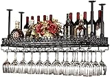 EnixWh Weinregale, Verstellbarer Decken-Weinhalter aus Metall, an der Wand montierter Weinflaschenhalter, hängende Weinglasregale, Kelch-Stielglas-Regale, Vintage-Wohnkultur-Regale, schwarz, 60 x