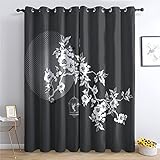 THYUNQ Vorhänge Chinesische Blumen Motiv, Vorhang Blickdicht Verdunklungsvorhänge mit Ösen - Gardinen Wohnzimmer Schlafzimmer Fenster, 2er Set Curtains, H 200 x B 140 cm