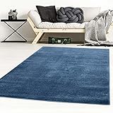 Taracarpet Kurzflor-Designer Uni Teppich extra weich fürs Wohnzimmer, Schlafzimmer, Esszimmer oder Kinderzimmer Gala dunkel-blau 200x200 cm