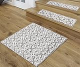 The Sofia Rugs Treppenlandungsteppich – 76,2 x 76,2 cm, waschbarer Teppich für Treppenstufen – weiß-graue Landmatte mit Gummi-Rückseite