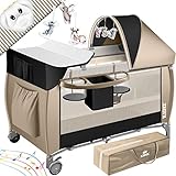 Kidiz® Babybett 3 in 1 Reisebett Kombi Set Baby Bett mit Wickelauflage Moskitonetz Laufstall Baby ab Geburt bis 15 kg luftige Seitenwände mit Seiteneingang Tragetasche zusammenklappbar Schwarz/Beige